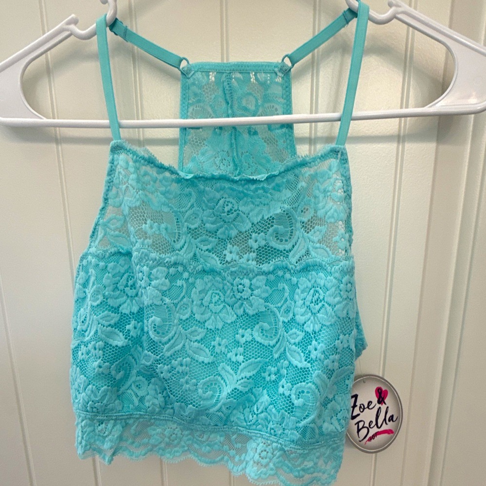 Zoe & Bella Aqua Splash Floral Lace Bralette Bra Wireless Adjustable XL   NWT